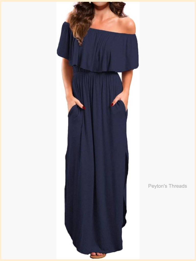 Off Shoulder Long Ruffle Maxi Dress With Pockets